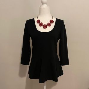 Express Black Peplum Top with Red Statement Zipper